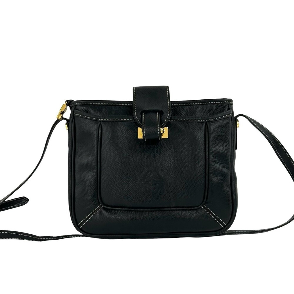 LOEWE Vintage Anagram Logo Leather Shoulder Bag, Pouch, Crossbody Black 62725